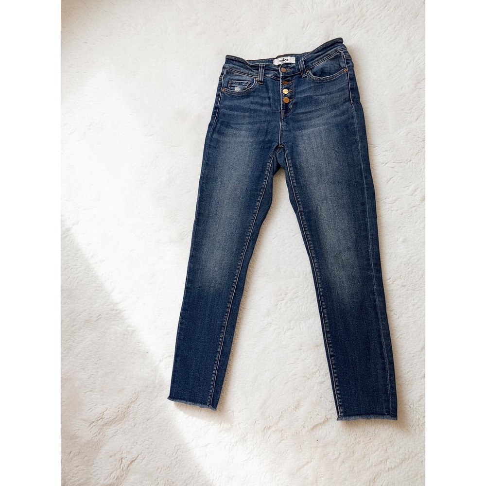 Mica Los Angeles High-Rise Button-Fly Raw Hem Ankle Jeans Size 27